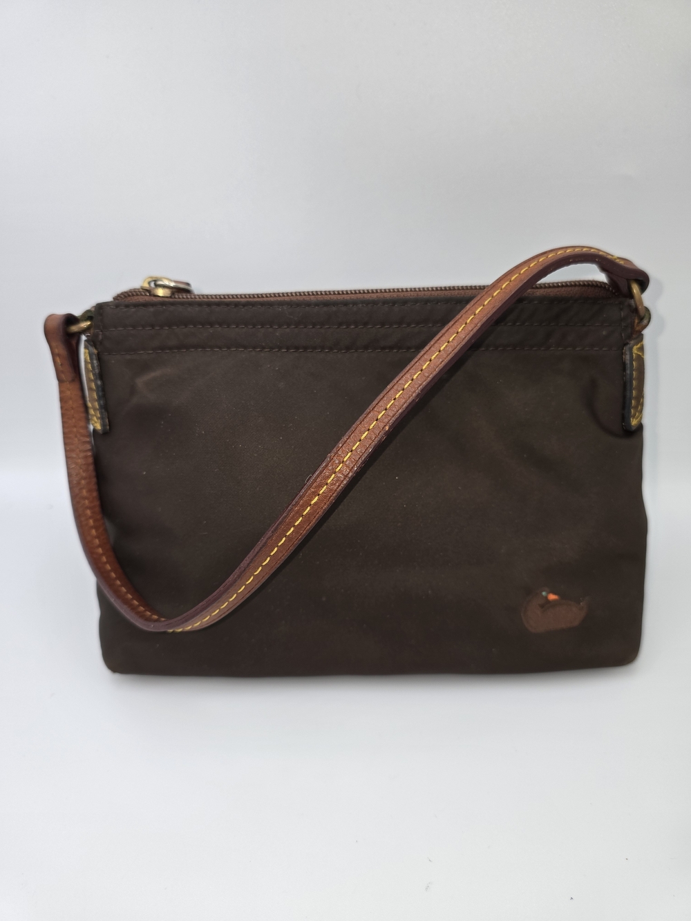 DOONEY & BOURKE Small Brown Nylon Purse Pouchette Handbag Pink Interior Duck
